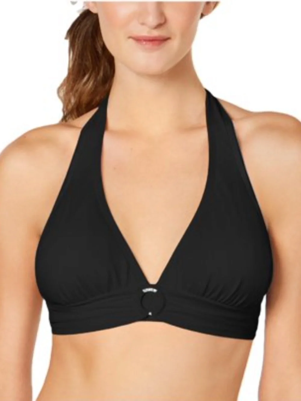 MICHAEL Michael Kors Women's Ruched Halter Swim Top Black Size L  12222